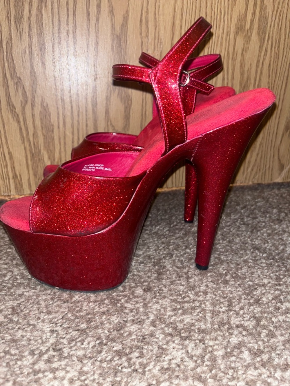 Adore-709GP Red Glitter 7in Sandals Pole Dance Stripper Heels Glitterati Sparkle - Picture 3 of 11